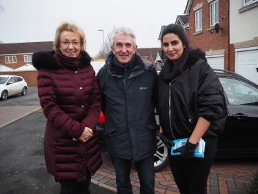 Andrea Leadsom with Andy Roberts and Nida Hassan